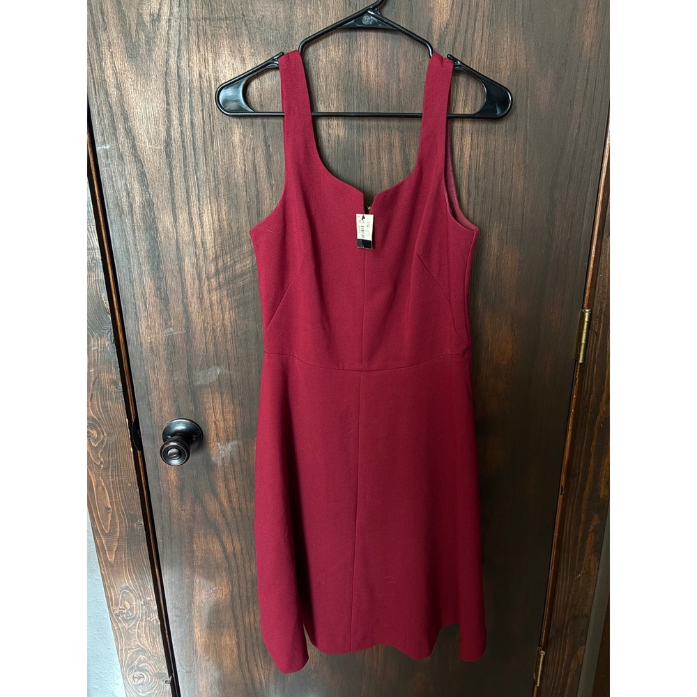 The Limited Burgundy Fit and Flare Dress Size 4 Tall Notched Neck Exposed Zip